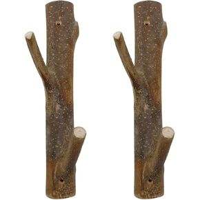 2Pcs Real Wood Tree Branch Double Wall Hooks, Farmhouse Rustic Decorative Wooden Without Bark Trunk Thickness 2cm-3cm with Screw in Kuwait