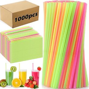 ea sateal 1000 pcs ملونة يمكن التخلص من قش البلاستيك القش ، قطرها 0.24 '' و 7.87 "قش شرب طويل من البلاستيك الطويل (متعدد الألوان)