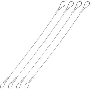 4 PCS مرحلة كابل السلامة الإضاءة ، 0.04 بوصة حبل أمان ديا مع حلقات مزدوجة | رائع للمرحلة في الهواء الطلق ، مرحلة دي جي ، إضاءة ، أقفال الأمتعة (نغمة فضية ، 20 بوصة)