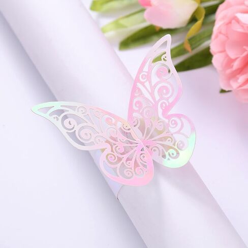 50pcs Laser Cut Butterfly Napkin Rings Holder for Dinners Tables Wedding Anniversray Party Decor Baby Bridal Shower Banquet Supply Sash Bows Tablecloth Paper Napkins (Rose Gold, Laser Cut) in Kuwait