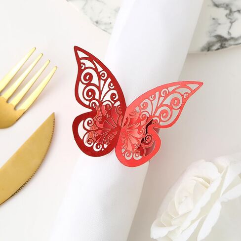 50pcs Laser Cut Butterfly Napkin Rings Holder for Dinners Tables Wedding Anniversray Party Decor Baby Bridal Shower Banquet Supply Sash Bows Tablecloth Paper Napkins (Rose Gold, Laser Cut) in Kuwait