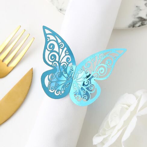 50pcs Laser Cut Butterfly Feding Rings Holder for Winners Tables Wedding Anniversray Party Decor Baby Bridal Dame Supply Sash Bows tablecloth paper bapkins (Rose Gold ، Laser Cut) in Kuwait