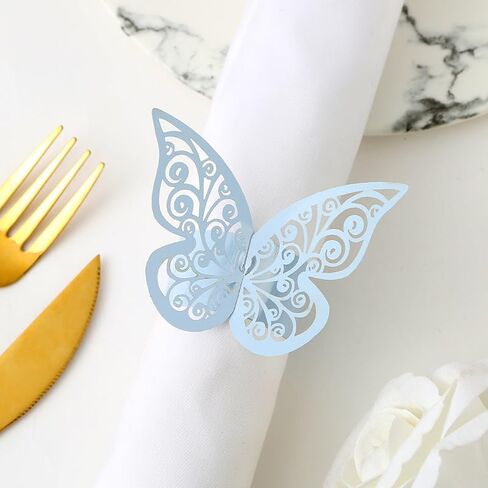 50pcs Laser Cut Butterfly Napkin Rings Holder for Dinners Tables Wedding Anniversray Party Decor Baby Bridal Shower Banquet Supply Sash Bows Tablecloth Paper Napkins (Rose Gold, Laser Cut) in Kuwait