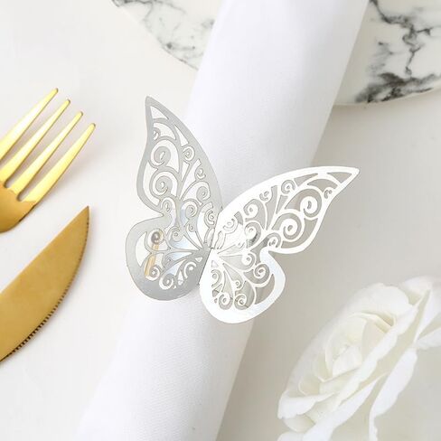 50pcs Laser Cut Butterfly Napkin Rings Holder for Dinners Tables Wedding Anniversray Party Decor Baby Bridal Shower Banquet Supply Sash Bows Tablecloth Paper Napkins (Rose Gold, Laser Cut) in Kuwait