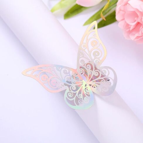 50pcs Laser Cut Butterfly Napkin Rings Holder for Dinners Tables Wedding Anniversray Party Decor Baby Bridal Shower Banquet Supply Sash Bows Tablecloth Paper Napkins (Rose Gold, Laser Cut) in Kuwait
