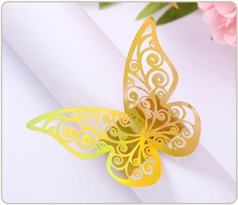 50pcs Laser Cut Butterfly Napkin Rings Holder for Dinners Tables Wedding Anniversray Party Decor Baby Bridal Shower Banquet Supply Sash Bows Tablecloth Paper Napkins (Rose Gold, Laser Cut) in Kuwait