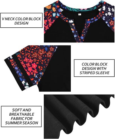 CARCOS بلوزات حجم كبير للنساء كم قصير الصيف البلوز اللون كتلة Crewneck/V الرقبة تي شيرت تونك فضفاضة تناسب بلايز XL-5XL in Kuwait