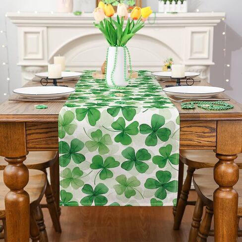 Siilues St Patricks Day Table Runner ، Lucky St Patricks Decor Decor Green Shamrock Seasonal Spring Holday Decorations for Indoor Outdoor Table Decor (13 '× 72' ') in Kuwait