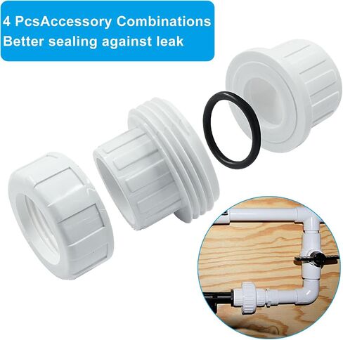 Waziaqoc 2 Pack 1 1/4 Inch PVC Union Coupling Pipe Fitting (Socket x Socket), 1.25 Inch PVC Slip Union PVC Adapter Schedule 40, EPDM O-Ring in Kuwait