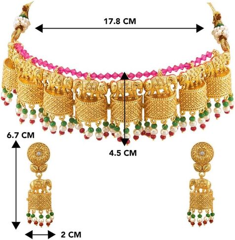 Aheli Classy Ethnic Wedding Party Wear Intricate Crafted Choker Necklace Jhumki Earrings Set for Women Indian Traditional Fashion Jewelry in Kuwait