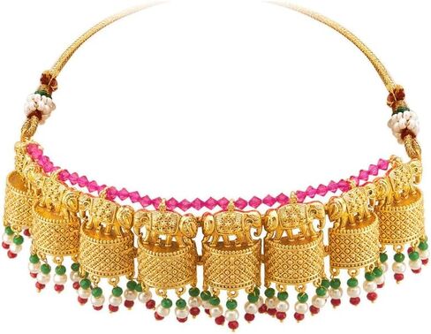 Aheli Classy Ethnic Wedding Party Wear Intricate Crafted Choker Necklace Jhumki Earrings Set for Women Indian Traditional Fashion Jewelry in Kuwait