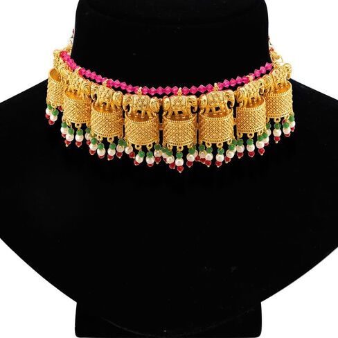 Aheli Classy Ethnic Wedding Party Wear Intricate Crafted Choker Necklace Jhumki Earrings Set for Women Indian Traditional Fashion Jewelry in Kuwait