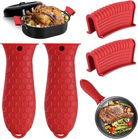 4 Pack Silicone Hot Handle Holder Cover Cast Iron Handle Cover Silicone Pot Holders Heat Resistant Assist Pan Handle Sleeve Non-Slip Pot Handle Covers for Cast Iron Skillet Metal Pan(Black) in Kuwait