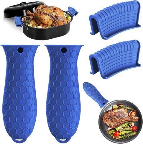 4 Pack Silicone Hot Handle Holder Cover Cast Iron Handle Cover Silicone Pot Holders Heat Resistant Assist Pan Handle Sleeve Non-Slip Pot Handle Covers for Cast Iron Skillet Metal Pan(Black) in Kuwait