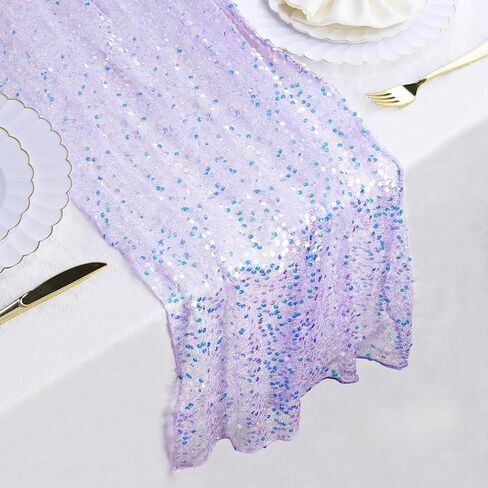 2 Pcs Iridescent Sequin Table Runner 12 x 72 Inch Mermaid Table Runner Glitter Mermaid Party Decorations for Wedding Party Birthday Baby Shower Ceremony Decor (Purple) in Kuwait