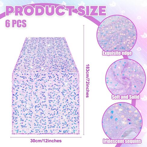 2 Pcs Iridescent Sequin Table Runner 12 x 72 Inch Mermaid Table Runner Glitter Mermaid Party Decorations for Wedding Party Birthday Baby Shower Ceremony Decor (Purple) in Kuwait