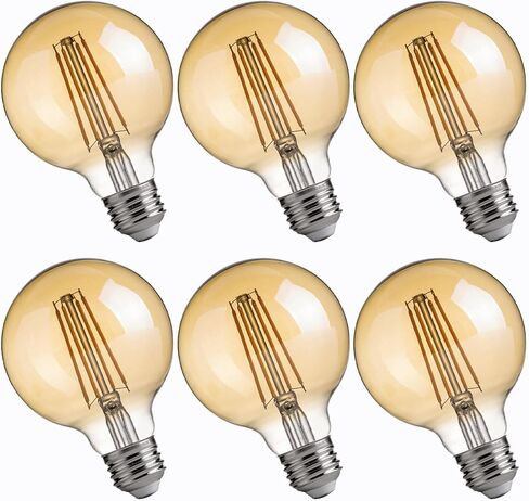 FLSNT G25 LED Edison Light Bulbs, 2200K Warm White, Dimmable, 40W Equivalent, 350LM, E26 Base, CRI80, Amber Glass, 4 Pack in Kuwait