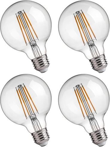 FLSNT G25 LED Edison Light Bulbs, 2200K Warm White, Dimmable, 40W Equivalent, 350LM, E26 Base, CRI80, Amber Glass, 4 Pack in Kuwait