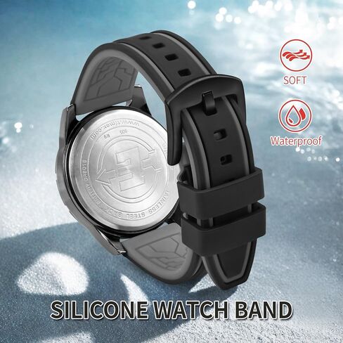 ULLCHRO Silicone Watch Strap Replacement Rubber Watch Band Waterproof Bicolor Men Women - 20, 22, 24, 26mm Watch Bracelet with Brushed Stainless Steel Buckle Black in Saudi Arabia