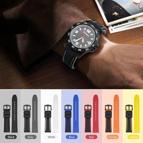 ULLCHRO Silicone Watch Strap Replacement Rubber Watch Band Waterproof Bicolor Men Women - 20, 22, 24, 26mm Watch Bracelet with Brushed Stainless Steel Buckle Black in Saudi Arabia