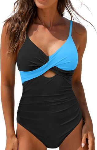 popvil One Piece Swimsuit Women Tummy Control Hight Waisted Bathing Suit V Neck Swimwear Neon Sexy Cut Out Tie Back Swim Suit in Kuwait