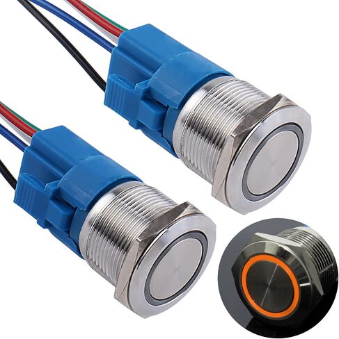 2PCS 22 مم زر الضغط على زر التبديل مقاوم للماء 12V-24V LED 1NO 1NC قفل الذات على/إيقاف الجولة المعدنية 7/8 '' ثقب التثبيت مع قابس السلك (IP66 ، LED أحمر) in Kuwait