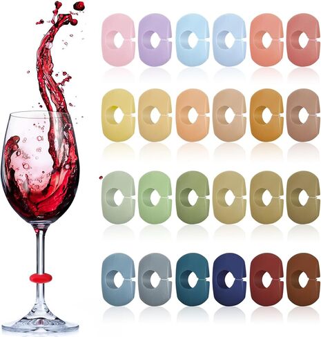 علامات مشروب سيليكون بواو 24 ألوان سحر زجاجي نبيذ علامات مشروب لصالح الشمبانيا كوكتيلات مارتينيس ، لوازم حفلة عيد ميلاد المآدب البار in Kuwait