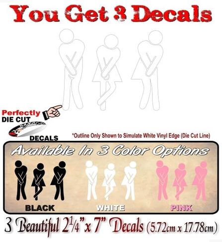 3 Decal Set The Original Gotta Go! Funny Washroom Restroom 7" Black Vinyl Stickers with All Gender Neutral Bathroom Toilet Sign Sticker Decals (3 Solid Black) in Kuwait