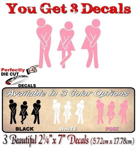 3 Decal Set The Original Gotta Go! Funny Washroom Restroom 7" Black Vinyl Stickers with All Gender Neutral Bathroom Toilet Sign Sticker Decals (3 Solid Black) in Kuwait