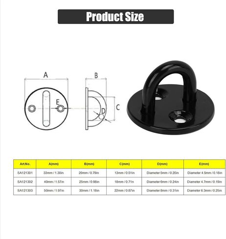 5 قطع 304 من الفولاذ المقاوم للصدأ لوحة العين، لوحة عين دائرية شديدة التحمل، خطافات حلقة تثبيت على الحائط سوداء سميكة، لوحة سقف لوحة العين على شكل حرف U، شماعة تثبيت على السقف (5 مم) in Kuwait