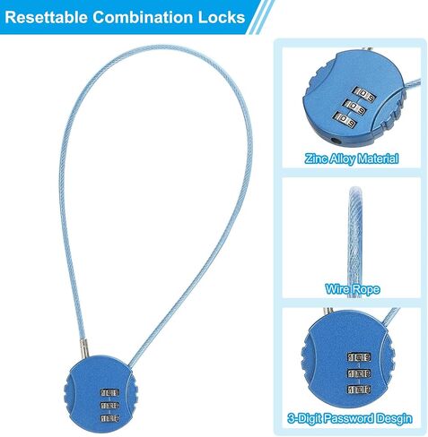 PATIKIL 2 Pack 3 Digit Combination Lock,Round Helmet Padlock Cable Lock Gym Locker Lock with 1.31Ft Flexible Security Steel Lock Wire for Bike Locker Travel Luggage, Silver in Kuwait