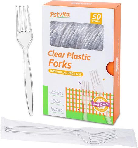 Disposable Plastic Spoons Clear, Pack of 50 Individually Wrapped in Kuwait