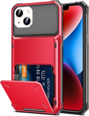 حافظة لهاتف iPhone 14 Plus مزودة بـ 5 فتحات لحامل بطاقات الائتمان وغطاء قلاب وتصميم جيب خلفي وطبقة مزدوجة ودرع مضاد للخدش وغطاء صلب هجين من مادة TPU الواقية لهاتف iPhone 14+ 6.7 باللون الأزرق الداكن in Kuwait