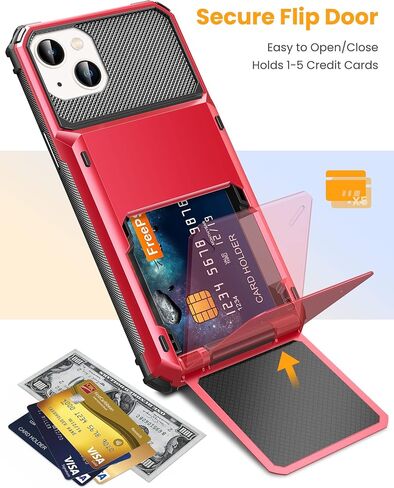 حافظة لهاتف iPhone 14 Plus مزودة بـ 5 فتحات لحامل بطاقات الائتمان وغطاء قلاب وتصميم جيب خلفي وطبقة مزدوجة ودرع مضاد للخدش وغطاء صلب هجين من مادة TPU الواقية لهاتف iPhone 14+ 6.7 باللون الأزرق الداكن in Kuwait
