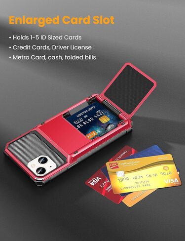 حافظة لهاتف iPhone 14 Plus مزودة بـ 5 فتحات لحامل بطاقات الائتمان وغطاء قلاب وتصميم جيب خلفي وطبقة مزدوجة ودرع مضاد للخدش وغطاء صلب هجين من مادة TPU الواقية لهاتف iPhone 14+ 6.7 باللون الأزرق الداكن in Kuwait