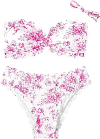 Shenhe Women's 2 قطعة Bandeau Bikini مجموعات الأزهار طباعة الأسقلوب البوهو بلا حمالات in Kuwait