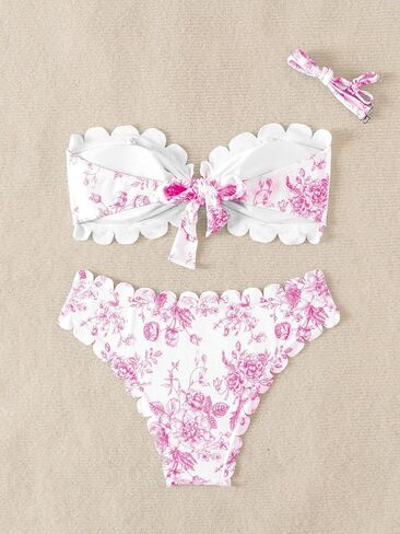 Shenhe Women's 2 قطعة Bandeau Bikini مجموعات الأزهار طباعة الأسقلوب البوهو بلا حمالات in Kuwait