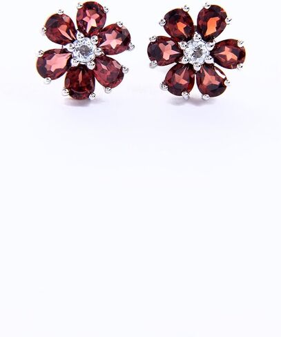 Silver Smile - 925 Sterling Silver Flowers Stud Earrings for Women | Attractive Small Gem Shaped Gemstone Studs with Push Backs | Hypoallergenic Earrings for Teen Girls in Saudi Arabia