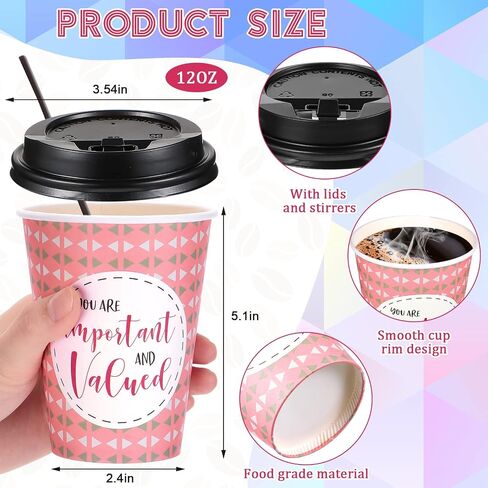 Gerrii 100 Pack Coffes Coffee Couph مع أغطية وقش ، ورقيب تحفيزي مع 6 اقتباسات وتصميمات للمياه والعصير والشاي والمنزل ومقهى Shop (12 أوقية) in Kuwait