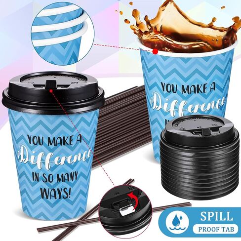Gerrii 100 Pack Coffes Coffee Couph مع أغطية وقش ، ورقيب تحفيزي مع 6 اقتباسات وتصميمات للمياه والعصير والشاي والمنزل ومقهى Shop (12 أوقية) in Kuwait