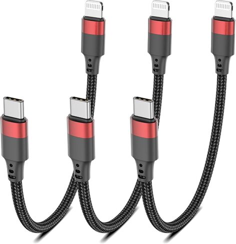 قصير USB C إلى كبل البرق 1 قدم ، 3pack 12 بوصة USB C iPhone Charger Cord Nylon من النوع القصيرة C إلى Cable Lightning Charging for iPhone 14 13 12 11 Pro Max Mini XR XS SE iPad (Black) in Kuwait