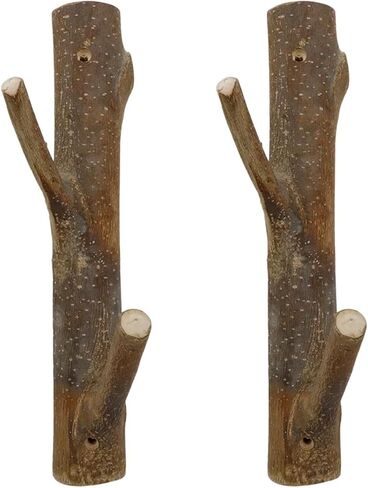 2Pcs Real Wood Tree Branch Double Wall Hooks, Farmhouse Rustic Decorative Wooden Without Bark Trunk Thickness 2cm-3cm with Screw in Kuwait