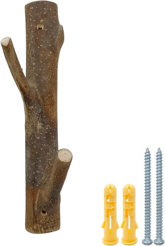 2Pcs Real Wood Tree Branch Double Wall Hooks, Farmhouse Rustic Decorative Wooden Without Bark Trunk Thickness 2cm-3cm with Screw in Kuwait