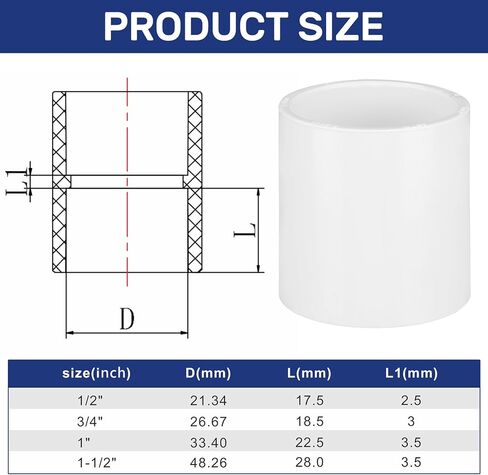 Retisee 30 Pcs 1 Inch PVC Pipe Coupling Adapter, Pipe Fitting Connector, Furniture Build Grade White PVC Connectors, SCH40 (Socket x Socket) for Home Industrial Use in Kuwait