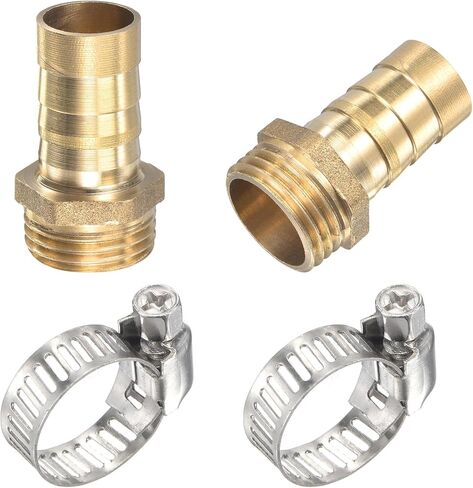 uxcell Brass Hose Barb Fitting Straight 10mm x G1/2 Male Thread Pipe Connector with Stainless Steel Hose Clamp, Pack of 2 in Kuwait