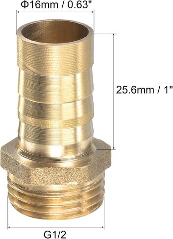 uxcell Brass Hose Barb Fitting Straight 10mm x G1/2 Male Thread Pipe Connector with Stainless Steel Hose Clamp, Pack of 2 in Kuwait