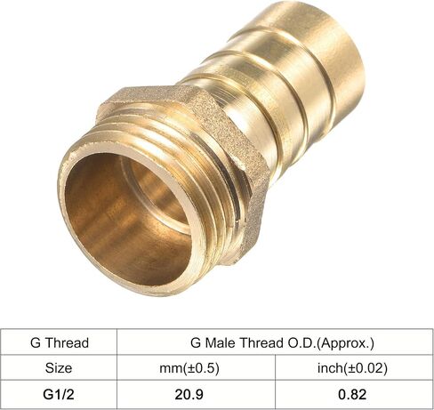 uxcell Brass Hose Barb Fitting Straight 10mm x G1/2 Male Thread Pipe Connector with Stainless Steel Hose Clamp, Pack of 2 in Kuwait