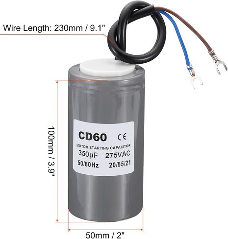 PATIKIL CD60 Running Capacitor, 2 Pack 200uF 275V 2 Wires 50/60Hz Motor Starting Capacitor 100x50mm for Air Compressor Motor Starts Running in Kuwait