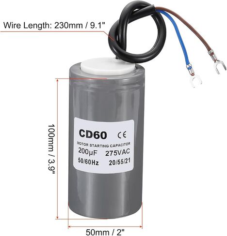 PATIKIL CD60 Running Capacitor, 2 Pack 200uF 275V 2 Wires 50/60Hz Motor Starting Capacitor 100x50mm for Air Compressor Motor Starts Running in Kuwait