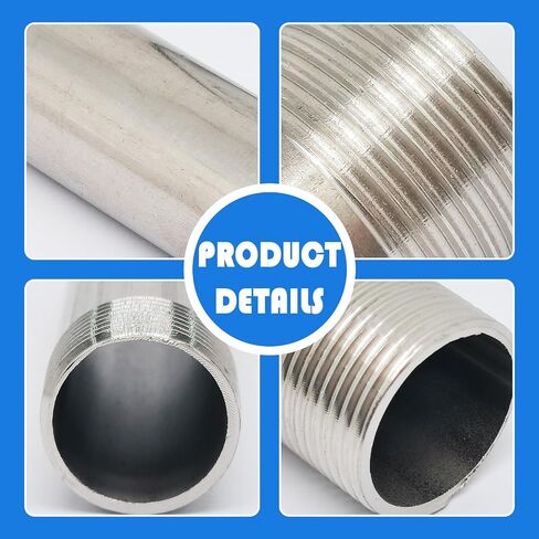2pcs 80mm/3.15 بوصة ، G1/2 "ذكر X G1/2" ذكور ذكور أنابيب الحلمة ، موصل امتداد أنابيب مياه الصلب غير القابل للصدأ in Kuwait